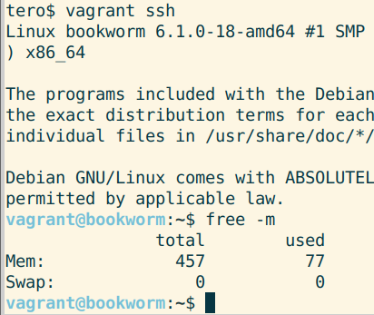 Screenshot of vagrant-libvirt on Debian 12-Bookworm. No Virtualbox and no NFS needed
