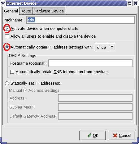redhat-config-network and dhcp setup