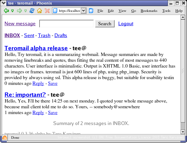 Fig. Teromail has a 
simple user interface.