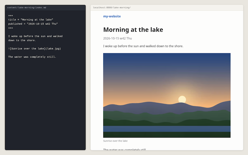 A page with a photo: the Markdown on the left, the page on the right